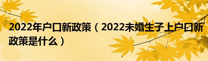 2022年户口新政策（2022未婚生子上户口新政策是什么）