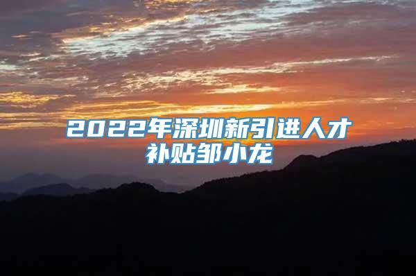 2022年深圳新引进人才补贴邹小龙