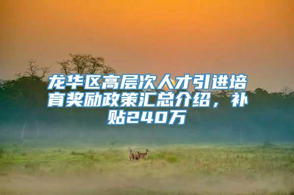 龙华区高层次人才引进培育奖励政策汇总介绍，补贴240万