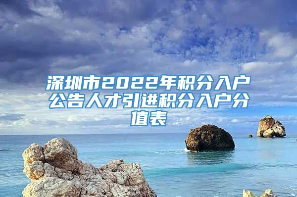 深圳市2022年积分入户公告人才引进积分入户分值表