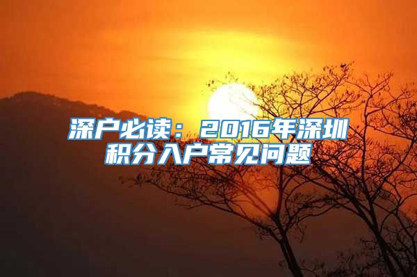 深户必读：2016年深圳积分入户常见问题