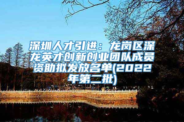 深圳人才引进：龙岗区深龙英才创新创业团队成员资助拟发放名单(2022年第二批)