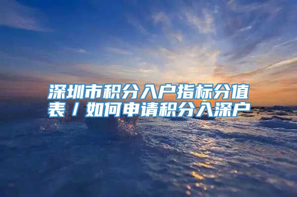 深圳市积分入户指标分值表／如何申请积分入深户