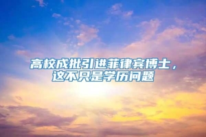 高校成批引进菲律宾博士，这不只是学历问题