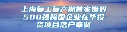 上海复工复产期首家世界500强跨国企业在华投资项目落户奉贤