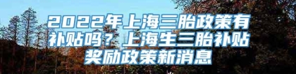 2022年上海三胎政策有补贴吗？上海生三胎补贴奖励政策新消息