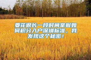 要花很长一段时间掌握如何积分入户深圳标准，我发现这个秘密！