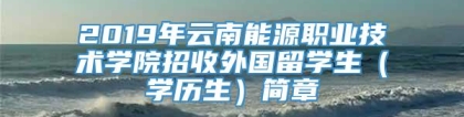 2019年云南能源职业技术学院招收外国留学生（学历生）简章