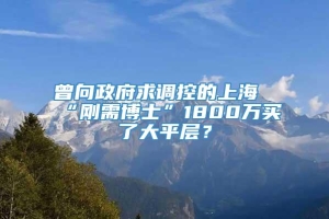 曾向政府求调控的上海“刚需博士”1800万买了大平层？