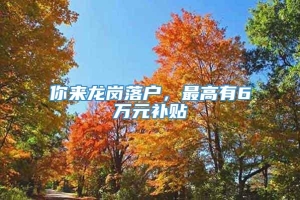 你来龙岗落户，最高有6万元补贴