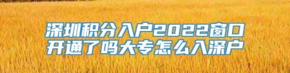 深圳积分入户2022窗口开通了吗大专怎么入深户