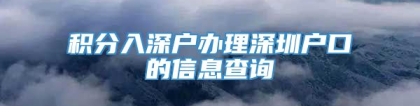 积分入深户办理深圳户口的信息查询