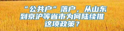 “公共户”落户，从山东到京沪等省市为何陆续推岀这项政策？