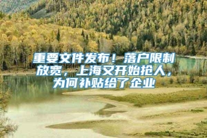 重要文件发布！落户限制放宽，上海又开始抢人，为何补贴给了企业