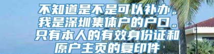 不知道是不是可以补办。我是深圳集体户的户口。只有本人的有效身份证和原户主页的复印件