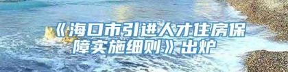 《海口市引进人才住房保障实施细则》出炉