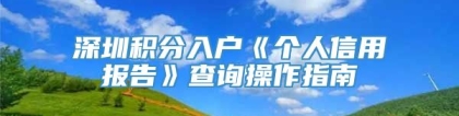 深圳积分入户《个人信用报告》查询操作指南