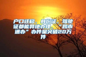 户口迁移、身份证、驾驶证都能异地办理，“跨市通办”办件量突破20万件