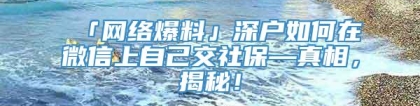 「网络爆料」深户如何在微信上自己交社保—真相，揭秘！