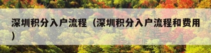 深圳积分入户流程（深圳积分入户流程和费用）