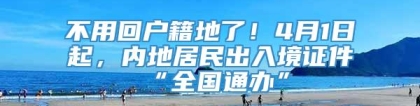 不用回户籍地了！4月1日起，内地居民出入境证件“全国通办”