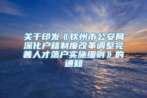 关于印发《钦州市公安局深化户籍制度改革调整完善人才落户实施细则》的通知