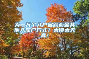 为一万个入户名额而舍其他入深户方式？太傻太天真！