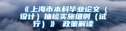 《上海市本科毕业论文（设计）抽检实施细则（试行）》 政策解读