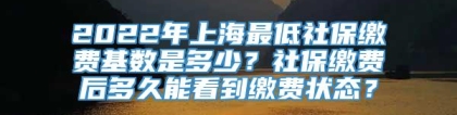 2022年上海最低社保缴费基数是多少？社保缴费后多久能看到缴费状态？